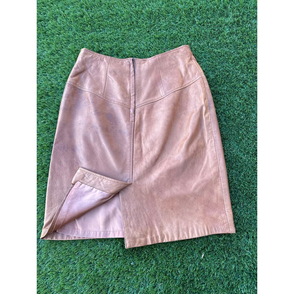 Renaissance Vtg Cognac (Orange Brown) Leather Pencil Skirt Women's Sz 8